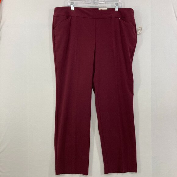 New Roz & Ali size 18 Burgundy Tummy Control Stretch Pull-on Straight Leg Pants - Picture 1 of 10